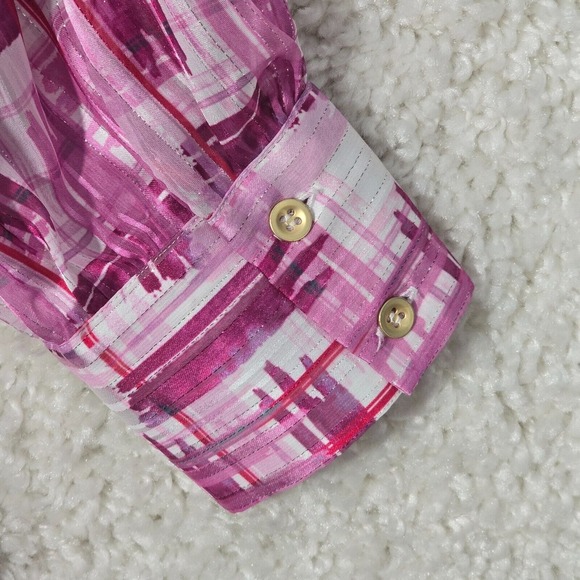Soft Surroundings Shirt Womens XL Pink‎ White Button Up Long Sleeve Artsy Sheer - Picture 10 of 14